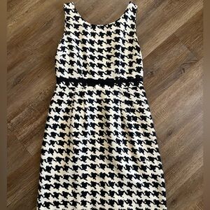 Kate Spade Lola Ivory Black Houndstooth Print Silk Sheath Dress